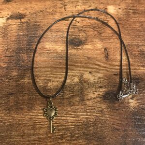 Brass Key Necklace With Heart Swirl Design